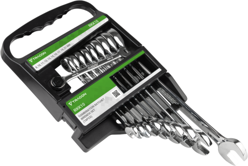 Zestaw kluczy płasko-oczkowych z grzechotką 8,10,11,12,13,14,16,17,19,21mm RKK10 Tracon Electric