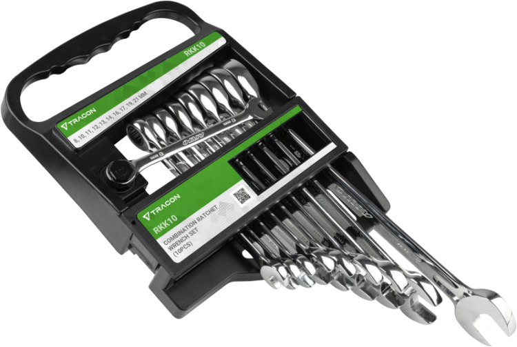 Zestaw kluczy płasko-oczkowych z grzechotką 8,10,11,12,13,14,16,17,19,21mm RKK10 Tracon Electric