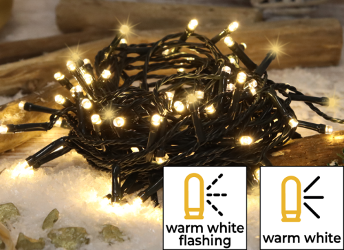 Świąteczne lampki mrugające, do użyt. na zewn./wewn. (X22005 230VAC, 2+10M, 100LED, 3,6W, 2600-2700K, IP44 CHRSTOSW100WW Tracon Electric