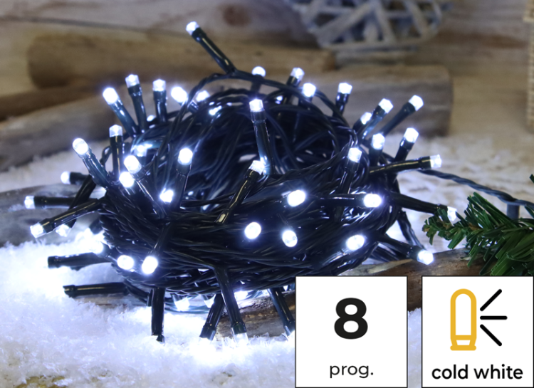 Programowalne lampki choinkowe, zewn./wewn. (X22018) 230VAC, 2+10M, 100LED, 3,6W, 12000-13000K, IP44 CHRSTOP100CW Tracon Electric