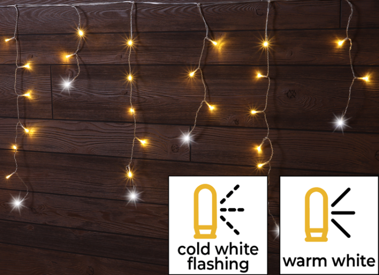 Kurtyna świetlna z iskrzących sopli świątecznych, zewn./wewn 230VAC, 5+5M, 125LED, 3,6W, 2600-2700K, IP44 CHRIOSC5WW Tracon Electric