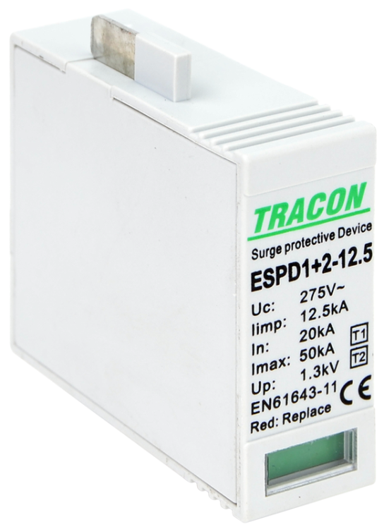 Ogranicznik przepięć T1+T2, AC, 12,5 M Uc:275V, Iimp:12,5kA, In:20kA, Imax:50kA, Up:1,3kV ESPD1+2-12.5MO Tracon Electric