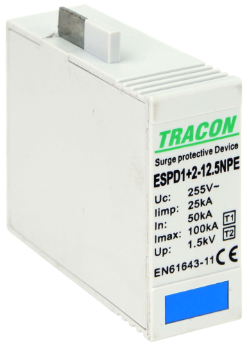 Wkładka ogranicznika przepięć, 12.5 NPE Uc:275V; Iimp:12,5kA; In:20/40kA; Imax:50kA; Up:1,3kV ESPD1+2-12.5NPE Tracon Electric