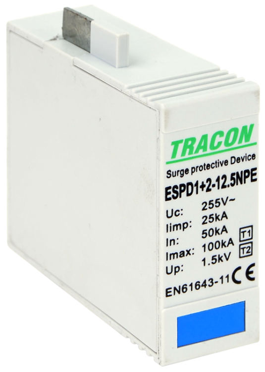 Wkładka ogranicznika przepięć, 12.5 NPE Uc:275V; Iimp:12,5kA; In:20/40kA; Imax:50kA; Up:1,3kV ESPD1+2-12.5NPE Tracon Electric