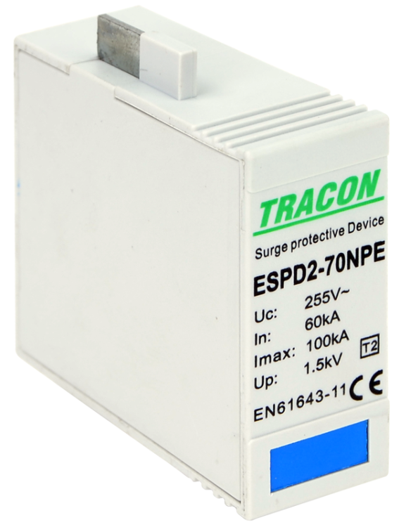 Wkładka ogranicznika przepięć typu T2 AC 70 NPE Uc:275/255V, In:40kA, Imax:70kA, Up:1,7/1,5kV ESPD2-70NPEO Tracon Electric