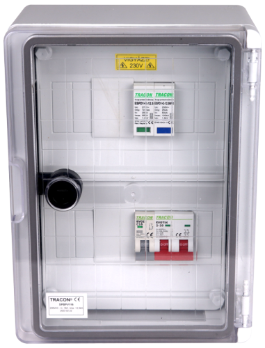 Skrzynka ochrony przeciwprzepięciowej dla systemów PV 280×210×130mm,IP65,IK10,AC1+2, 230V, In:16A, Iimp:12.5kA, SPBPV116 Tracon Electric