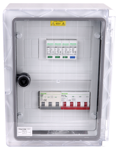 Skrzynka ochrony przeciwprzepięciowej dla systemów PV 330×250×130mm,IP65,IK10,AC1+2, 400V, In:16A, Iimp:12.5kA, SPBPV316 Tracon Electric