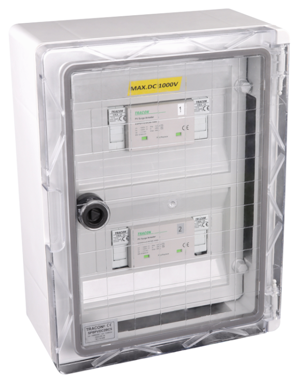 Skrzynka ochrony przeciwprzepięciowej dla systemów PV 380x260x130mm, IP65, DC1+2, Un=1000VDC SPBPVDC2BCS Tracon Electric