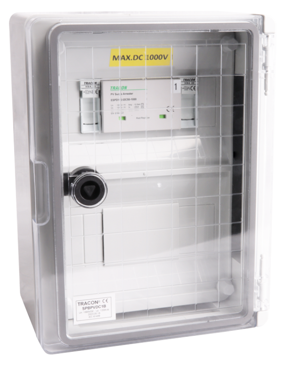 Skrzynka ochrony przeciwprzepięciowej dla systemów PV 280×210×130mm, IP65, DC1+2, Un=1000VDC SPBPVDC1B Tracon Electric