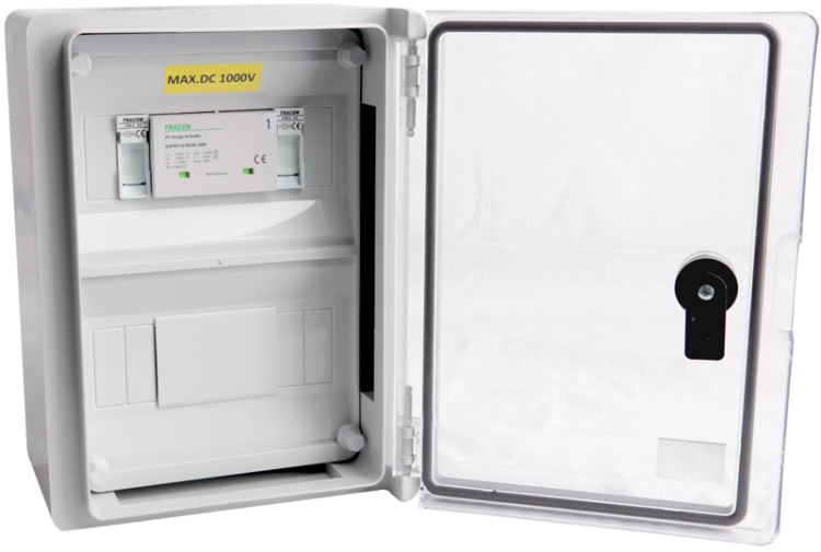 Skrzynka ochrony przeciwprzepięciowej dla systemów PV 280×210×130mm, IP65, DC1+2, Un=1000VDC SPBPVDC1B Tracon Electric