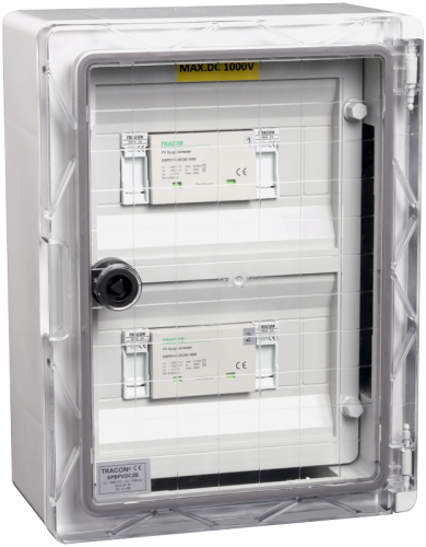 Skrzynka ochrony przeciwprzepięciowej dla systemów PV 330x250x130mm, IP65, DC1+2, Un=1000VDC SPBPVDC2B Tracon Electric