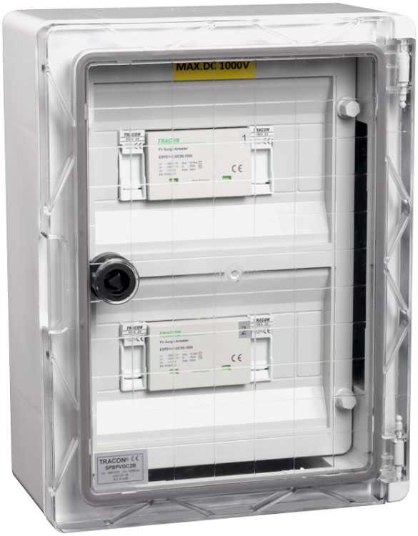 Skrzynka ochrony przeciwprzepięciowej dla systemów PV 330x250x130mm, IP65, DC1+2, Un=1000VDC SPBPVDC2B Tracon Electric