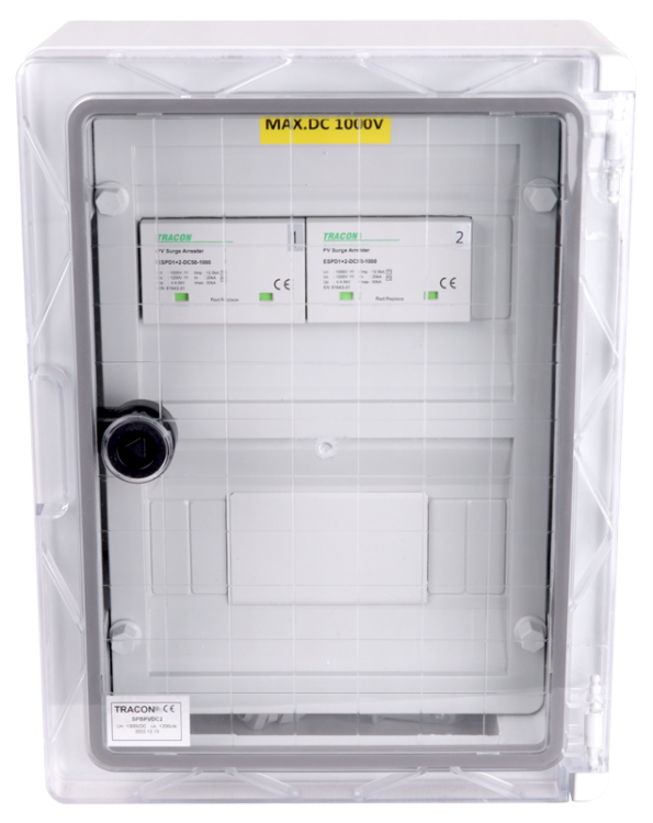 Skrzynka ochrony przeciwprzepięciowej dla systemów PV 330x250x130mm, IP65, DC1+2, Un=1000VDC SPBPVDC2 Tracon Electric