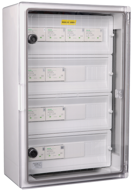 Skrzynka ochrony przeciwprzepięciowej dla systemów PV Ucpv: 1200V; Iimp:12,5kA; In:20kA; Imax:50kA; Up:4kV SPBPVDC10 Tracon Electric