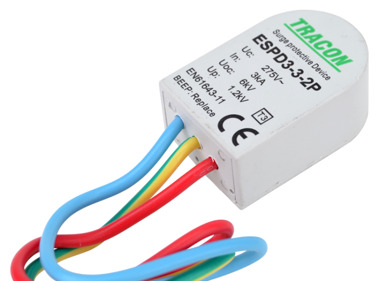 Ogranicznik przepięć T3, AC, montaż do puszki Uc:275V; In:3kA; Uoc:6kV; Up:1,2kV; 2P; BEEP ESPD3-3-2P Tracon Electric