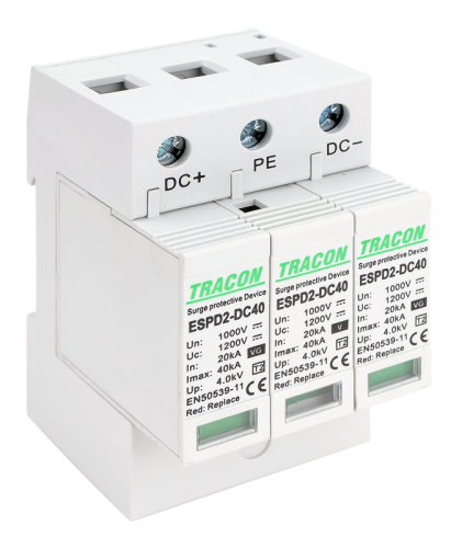 Ogranicznik przepięć DC, T2, wymienne wkładki Ucpv: 1200V; In:20kA; Imax:40kA; Up:4kV ESPD2-DC40-1000 Tracon Electric