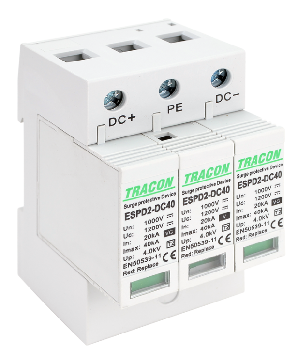 Ogranicznik przepięć DC, T2, wymienne wkładki Ucpv: 1200V; In:20kA; Imax:40kA; Up:4kV ESPD2-DC40-1000 Tracon Electric