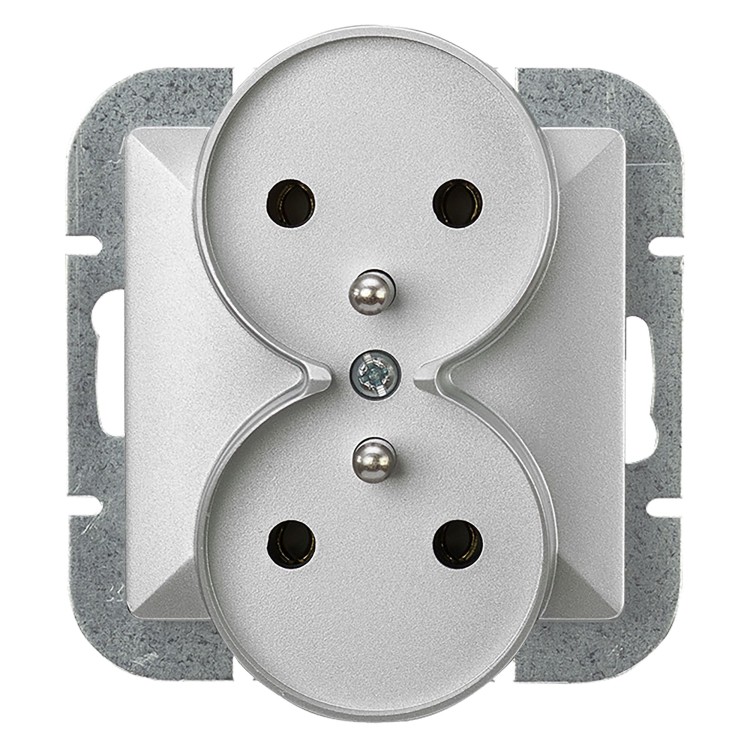 Gniazdo podwójne p/t 2x2P+Z Pearl, 16A, 250V, PT-6 PR, srebrny OR-OE-7706/G ORNO