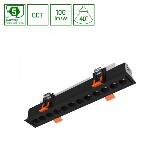 GRID S Oprawa podtynkowa 12W CCT 230V 40st IP20 230x34x61mm czarny 5 Lat Gwarancji WLD+20012_CCT SPECTRUM LED
