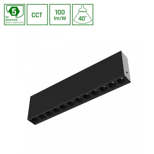 GRID S Oprawa natynkowa 12W CCT 230V 40st IP20 222x26x60mm czarny 5 Lat Gwarancji WLD+20014_CCT SPECTRUM LED