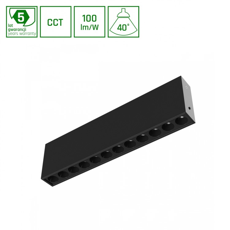 GRID S Oprawa natynkowa 12W CCT 230V 40st IP20 222x26x60mm czarny 5 Lat Gwarancji WLD+20014_CCT SPECTRUM LED