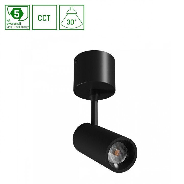 SPOT M Oprawa natynkowa 10W CCT 230V 30st IP20 śr.44 x145x205mm czarny 5 Lat Gwarancji WLD+20018_CCT SPECTRUM LED