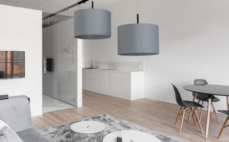 Lampa stojąca nocna Loft ALICE GRAY I B 9090 NOWODVORSKI Lighting E27 nowoczesna stołowa oświetleniowa Industrialna abażur tkanina szary metal Inspiracje Premium