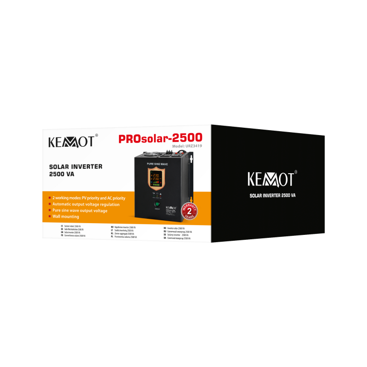 Przetwornica solarna Inwerter KEMOT PROsolar-2500 24V 230V 25000VA/1800W URZ3419 naścienna