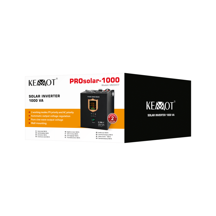 Przetwornica solarna Inwerter KEMOT PROsolar-1000 12V 230V 1000VA/700W URZ3417 naścienna