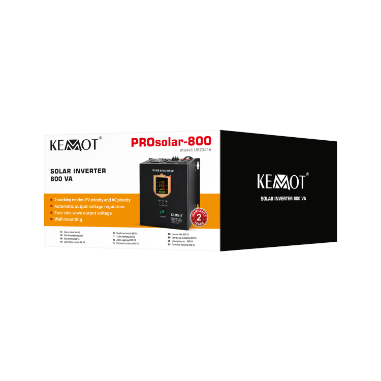 Przetwornica solarna Inwerter KEMOT PROsolar-800 12V 230V 800VA/500W URZ3416 naścienna
