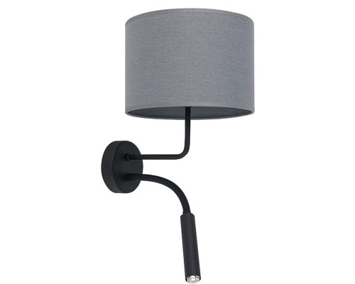 Lampa ścienna kinkiet z lampką do czytania Loft HOTEL PLUS GRAY KINKIET 9071 NOWODVORSKI Lighting 2xE27 nowoczesna lampa oświetleniowa ścienna z włącznikiem Industrialna abażur tkanina szary metal idealna do hotelu sypialni Inspiracje Premium