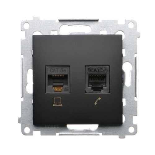 Gniazdo komputerowe RJ45 kategoria 5e + telefoniczne RJ12 Simon 54 D5T.01/49 Kontakt-Simon czarny mat