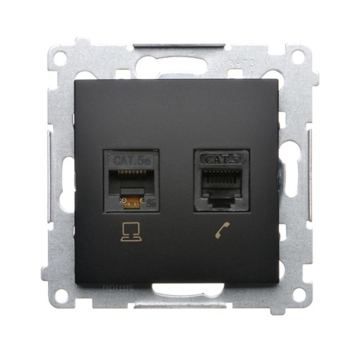 Gniazdo komputerowe RJ45 kategoria 5e + telefoniczne RJ12 Simon 54 D5T.01/49 Kontakt-Simon czarny mat