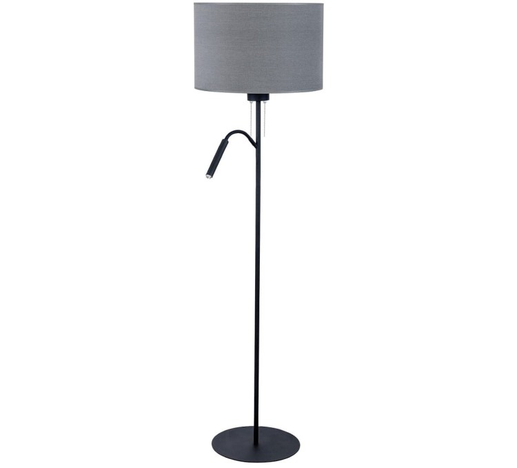 Lampa stojąca podłogowa z lampką do czytania Loft HOTEL PLUS GRAY PODŁOGOWA 9072 NOWODVORSKI Lighting E27/G9 nowoczesna oświetleniowa Industrialna abażur tkanina szary szara metal idealna do hotelu sypialni Inspiracje Premium