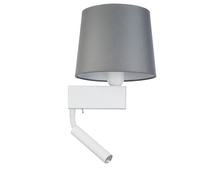 Lampa ścienna kinkiet z lampką do czytania Loft CHILLIN II WHITE GRAY 8215 NOWODVORSKI Lighting E27/G9 nowoczesna oświetleniowa ścienna z włącznikiem Industrialna abażur tkanina szary szara metal idealna do hotelu sypialni Inspiracje Premium