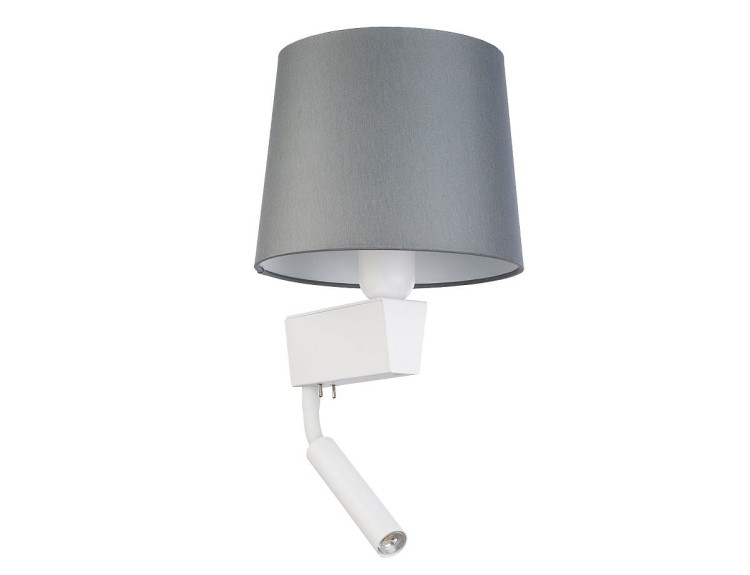 Lampa ścienna kinkiet z lampką do czytania Loft CHILLIN II WHITE GRAY 8215 NOWODVORSKI Lighting E27/G9 nowoczesna oświetleniowa ścienna z włącznikiem Industrialna abażur tkanina szary szara metal idealna do hotelu sypialni Inspiracje Premium