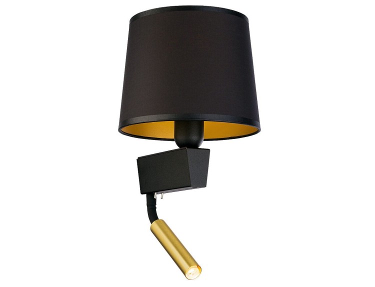 Lampa ścienna kinkiet z lampką do czytania Loft CHILLIN II BLACK GOLD 8213 NOWODVORSKI Lighting E27/G9 nowoczesna oświetleniowa ścienna z włącznikiem Industrialna abażur tkanina czarno-złota czarna złota metal idealna do hotelu sypialni Inspiracje Premium
