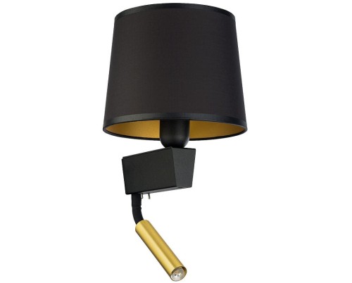 Lampa ścienna kinkiet z lampką do czytania Loft CHILLIN II BLACK GOLD 8213 NOWODVORSKI Lighting E27/G9 nowoczesna oświetleniowa ścienna z włącznikiem Industrialna abażur tkanina czarno-złota czarna złota metal idealna do hotelu sypialni Inspiracje Premium