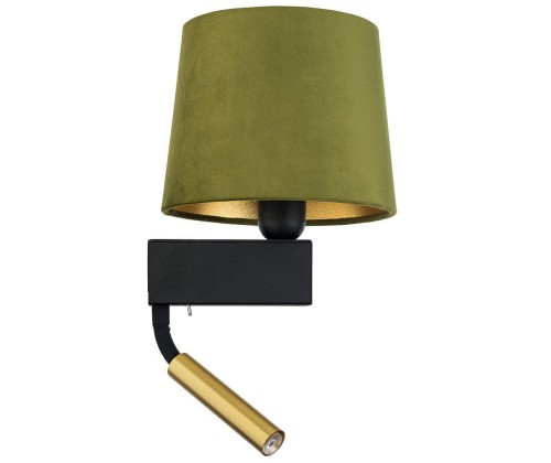 Lampa ścienna kinkiet z lampką do czytania Loft CHILLIN II GREEN GOLD 8214 NOWODVORSKI Lighting E27/G9 nowoczesna oświetleniowa ścienna z włącznikiem Industrialna abażur aksamit zielono-złota zielona metal idealna do hotelu sypialni Inspiracje Premium