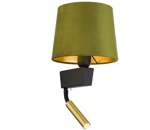 Lampa ścienna kinkiet z lampką do czytania Loft CHILLIN II GREEN GOLD 8214 NOWODVORSKI Lighting E27/G9 nowoczesna oświetleniowa ścienna z włącznikiem Industrialna abażur aksamit zielono-złota zielona metal idealna do hotelu sypialni Inspiracje Premium