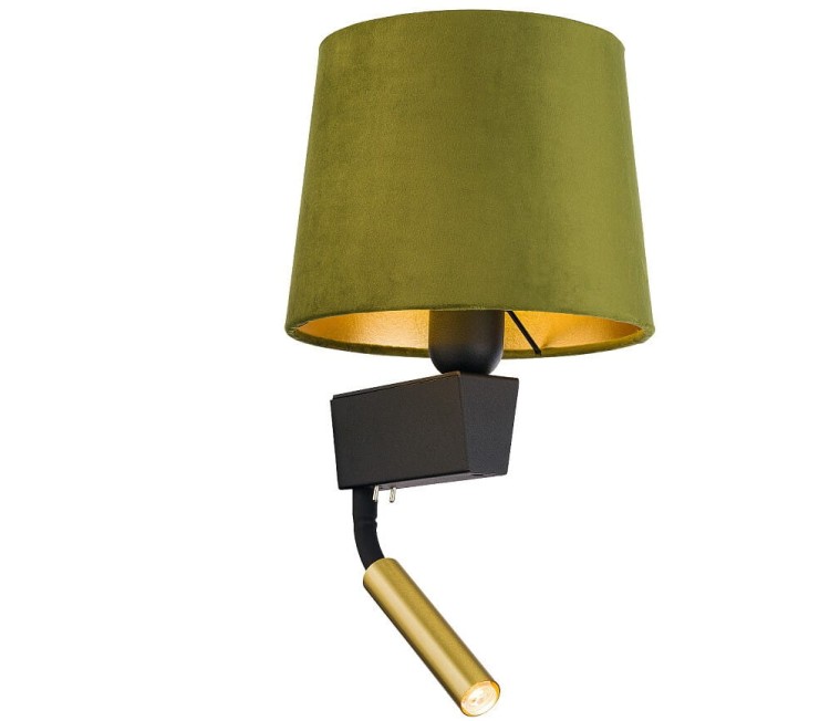 Lampa ścienna kinkiet z lampką do czytania Loft CHILLIN II GREEN GOLD 8214 NOWODVORSKI Lighting E27/G9 nowoczesna oświetleniowa ścienna z włącznikiem Industrialna abażur aksamit zielono-złota zielona metal idealna do hotelu sypialni Inspiracje Premium