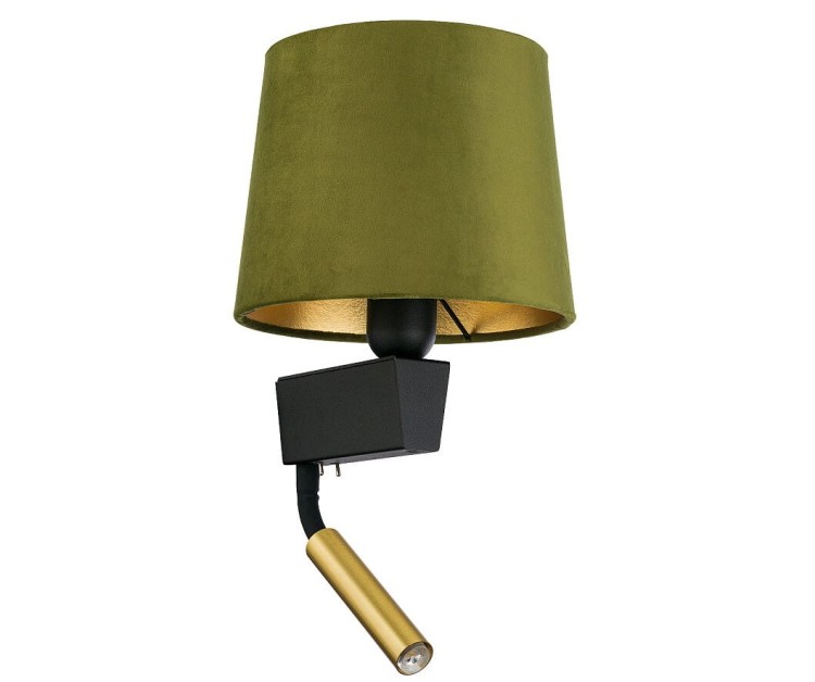 Lampa ścienna kinkiet z lampką do czytania Loft CHILLIN II GREEN GOLD 8214 NOWODVORSKI Lighting E27/G9 nowoczesna oświetleniowa ścienna z włącznikiem Industrialna abażur aksamit zielono-złota zielona metal idealna do hotelu sypialni Inspiracje Premium