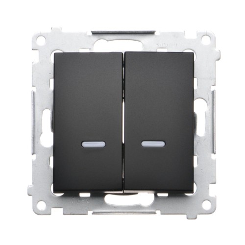 Łącznik krzyżowy podwójny z podświetleniem LED, bez piktogramu Simon 54 DW7/2L.01/X/49 Kontakt-Simon czarny mat