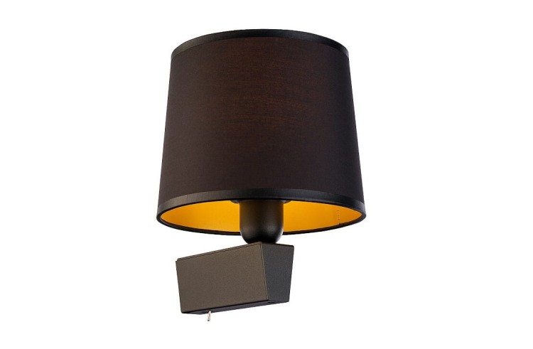 Lampa ścienna kinkiet Loft CHILLIN I BLACK GOLD 8197 NOWODVORSKI Lighting E27 nowoczesna oświetleniowa ścienna z włącznikiem Industrialna abażur tkanina czarno-złota czarna złota metal idealna do hotelu sypialni Inspiracje Premium