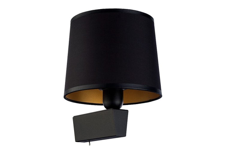 Lampa ścienna kinkiet Loft CHILLIN I BLACK GOLD 8197 NOWODVORSKI Lighting E27 nowoczesna oświetleniowa ścienna z włącznikiem Industrialna abażur tkanina czarno-złota czarna złota metal idealna do hotelu sypialni Inspiracje Premium