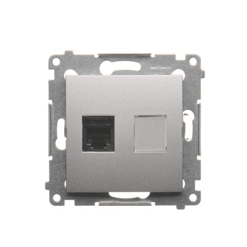 Gniazdo telefoniczne pojedyncze RJ12 Simon 54 DT1.01/43 Kontakt-Simon srebrny mat, metalizowany