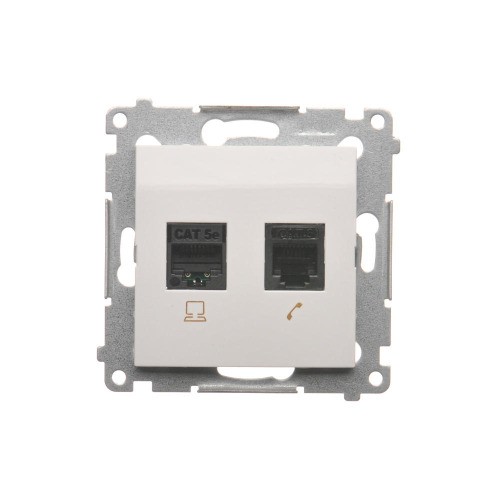 Gniazdo komputerowe RJ45 kategoria 5e + telefoniczne RJ12 Simon 54 D5T.01/11 Kontakt-Simon biały