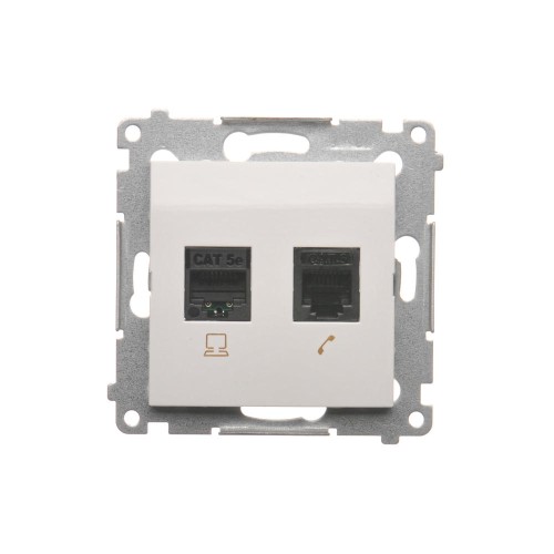 Gniazdo komputerowe RJ45 kategoria 5e + telefoniczne RJ12 Simon 54 D5T.01/11 Kontakt-Simon biały