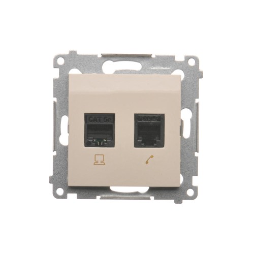 Gniazdo komputerowe RJ45 kategoria 5e + telefoniczne RJ12 Simon 54 D5T.01/41 Kontakt-Simon kremowy