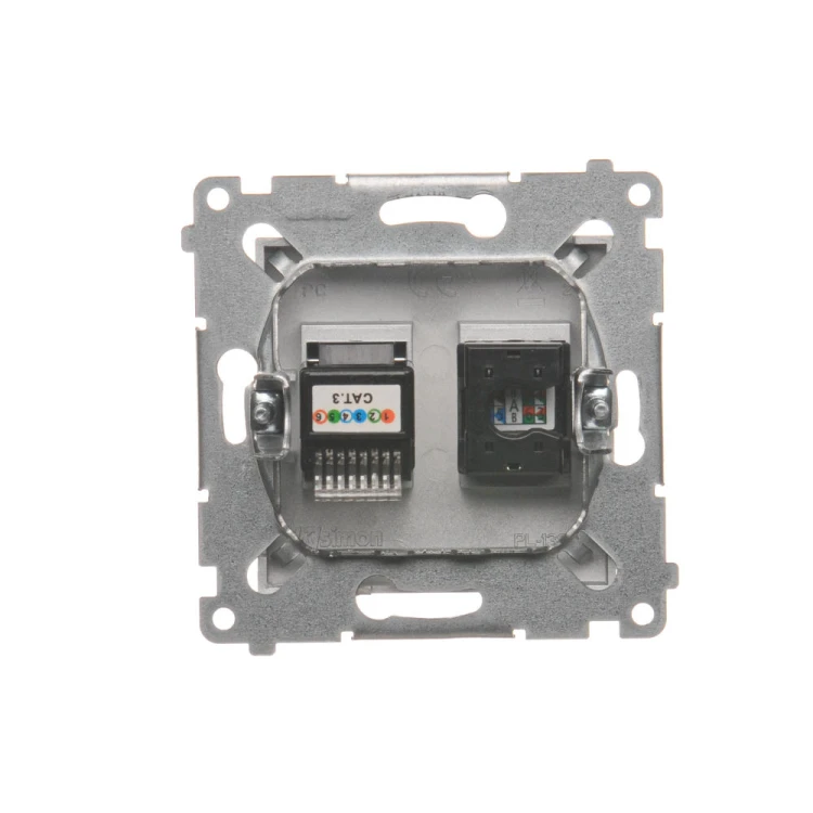 Gniazdo komputerowe RJ45 kategoria 5e + telefoniczne RJ12 Simon 54 D5T.01/43 Kontakt-Simon srebrny mat, metalizowany